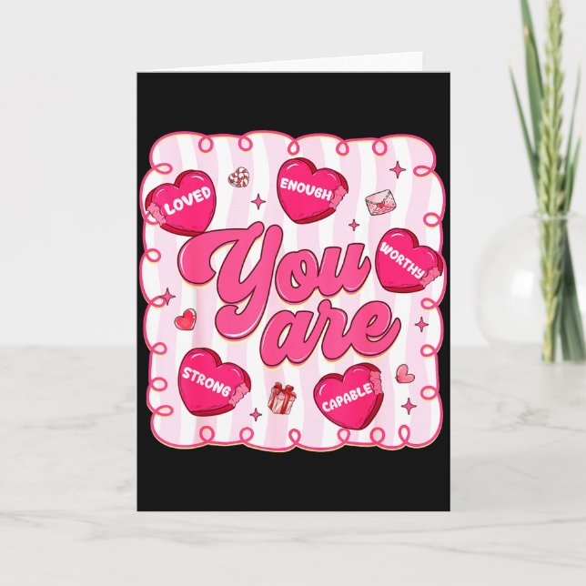 Preppy Valentine Heart Teacher You Are Enough Girl Kort (Framsida)