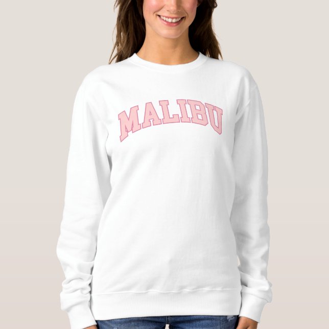 Preppy Varsity Pink Malibu California T Shirt (Framsida)