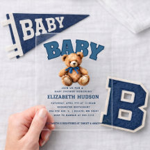 Preppy Varsity Teddybjörn Baby Shower Akryl