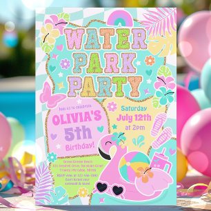 Preppy Vatten Park Party Cute Girly Bassäng födels Inbjudningar