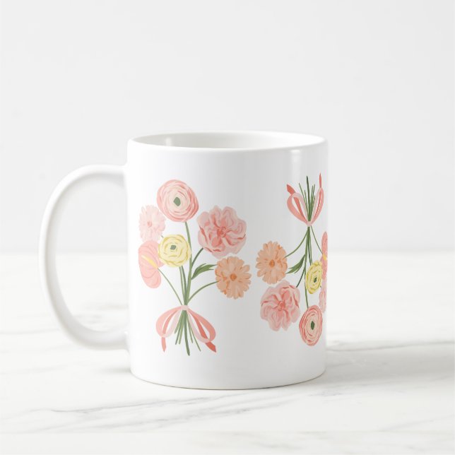 Preppy vattencolor blommigt bouquet kaffemugg (Vänster)
