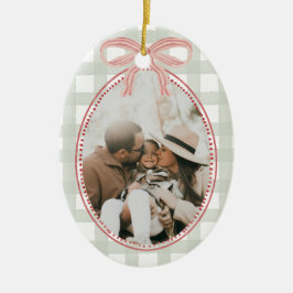 Preppy Vintage Rosa Bow Familjefoto Jul Julgransprydnad Keramik
