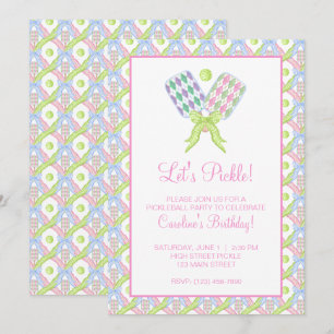 Preppy Watercolor Argyle Pickleball-paddlar Inbjudningar
