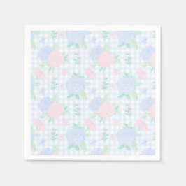 Preppy Watercolor Blommigt Gingham Birthday Pappersservett