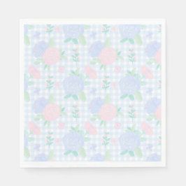Preppy Watercolor Blommigt Gingham Birthday Pappersservett
