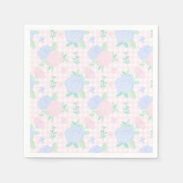 Preppy Watercolor Blommigt Gingham Birthday Pappersservett