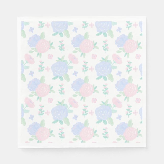 Preppy Watercolor Blommigt Gingham Birthday Pappersservett (Framsidan)