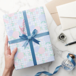 Preppy Watercolor Blommigt Gingham Birthday Presentpapper