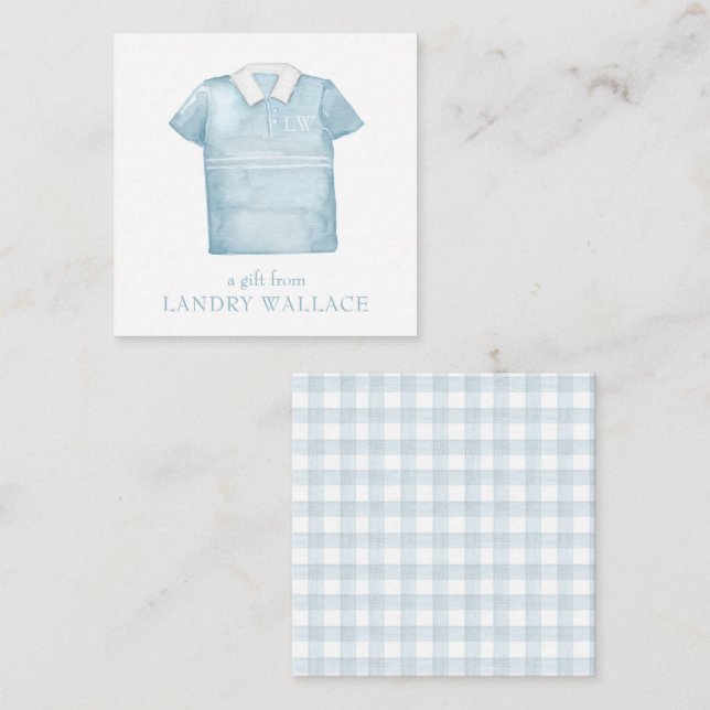 Preppy Watercolor Blue Monogram Golf Polo Shirt Anteckningskort (Fram/baksida)
