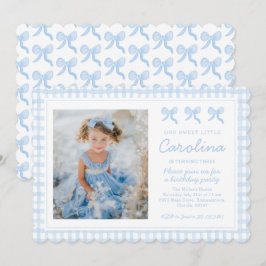 Preppy Watercolor Bows Gingham Anpassningsbar Phot Inbjudningar