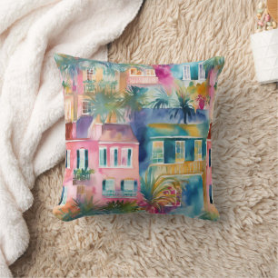 Preppy Watercolor Charleston Houses Kudde