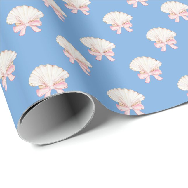Preppy Watercolor Seashells Beach Party Presentpapper (Rullad Hörn)