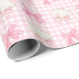 Preppy Watercolor Seashells på Rosa Gingham Presentpapper