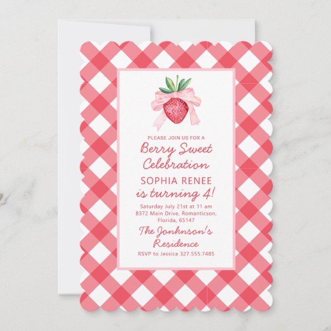Preppy Watercolor Strawbär Berry Sweet Inbjudningar (Framsida)