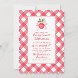 Preppy Watercolor Strawbär Berry Sweet Inbjudningar