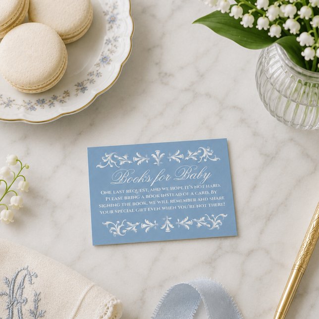 Preppy Wedgewood Blå Barnkalas Böcker för Bebis Tilläggskort (Preppy Wedgewood Blue Baby Shower Books for Baby Enclosure Card)