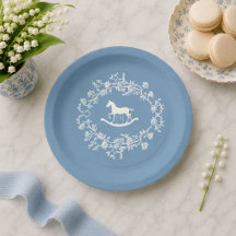 Preppy Wedgewood Blå Gunghäst Baby Shower