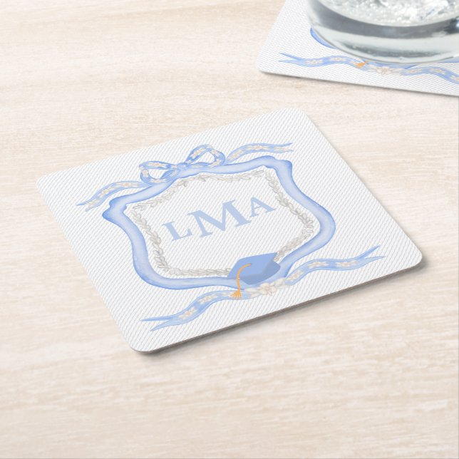 Preppy Wedgewood Monogram Studenten Underlägg Papper Kvadrat (Vinklad)
