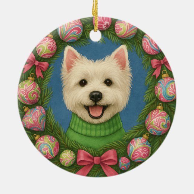 Preppy Westie Julgransprydnad Keramik (Baksidan)