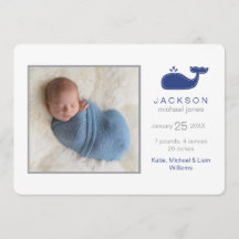 Preppy Whale Photo Birth Notice, Pojke