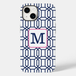 Preppy White Blue Octagon Monogram Initial