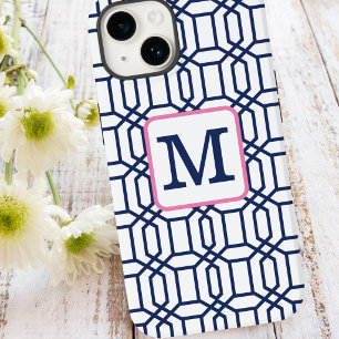 Preppy White Blue Octagon Monogram Initial