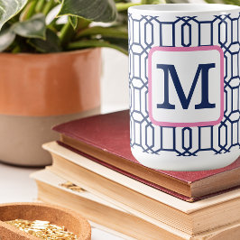 Preppy White Blue Octagon Monogram Initial Kaffemugg