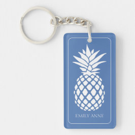 Preppy White Pineapple on Blue