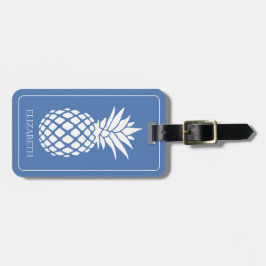 Preppy White Pineapple on Blue Bagagebricka