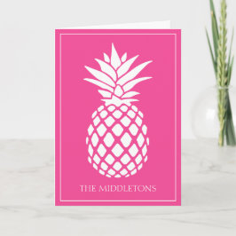 Preppy White Pineapple on Pink Anteckningskort