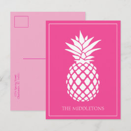 Preppy White Pineapple on Pink Vykort
