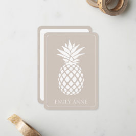 Preppy White Pineapple på Beige Anteckningskort
