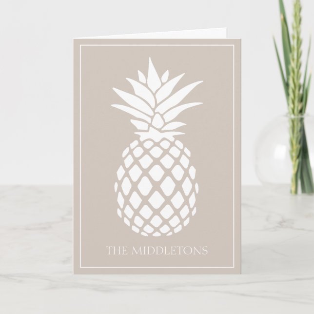 Preppy White Pineapple på Beige Anteckningskort (Framsida)