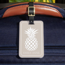 Preppy White Pineapple på Beige Bagagebricka