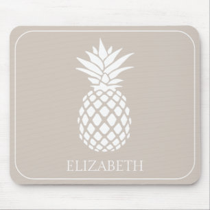 Preppy White Pineapple på Beige Musmatta
