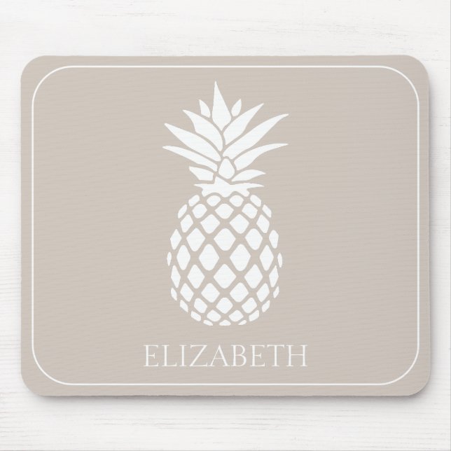Preppy White Pineapple på Beige Musmatta (Framsidan)