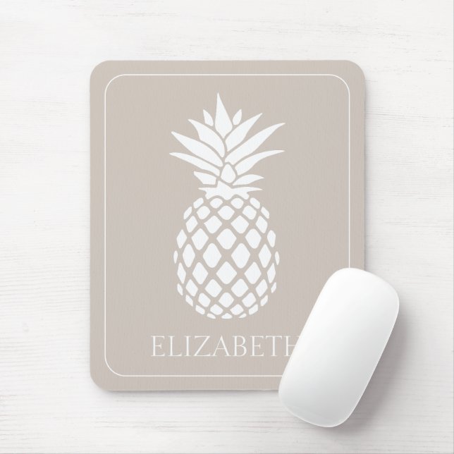 Preppy White Pineapple på Beige Musmatta (Med mus)