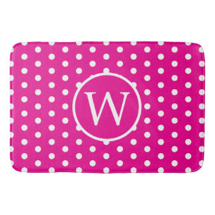 Preppy White Polka dots på Bright Rosa Badrumsmatta