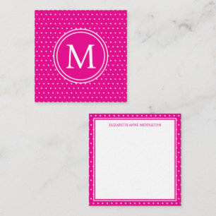 Preppy White Polka dots på Bright Rosa Monogram Anteckningskort