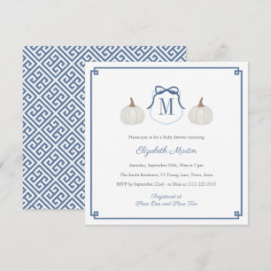 Preppy White Pumpkin Monogram Pojke Shower Inbjudningar