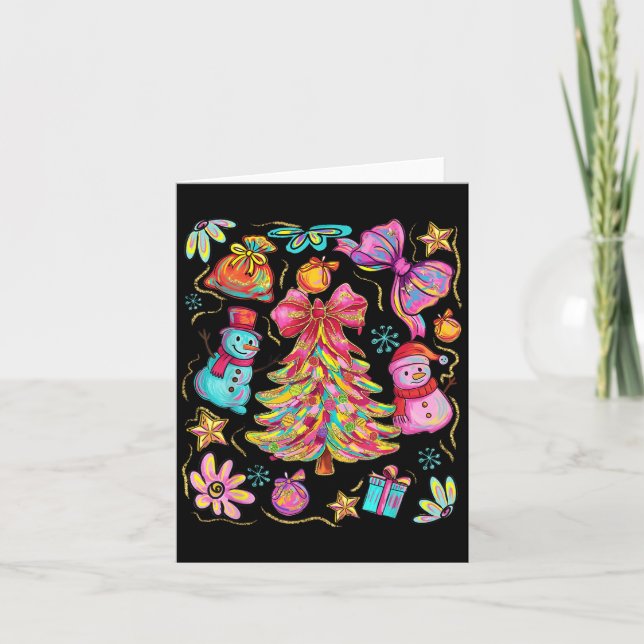 Preppy Xmas Coquette Bow Lace Merry Bright Christm Kort (Framsida)