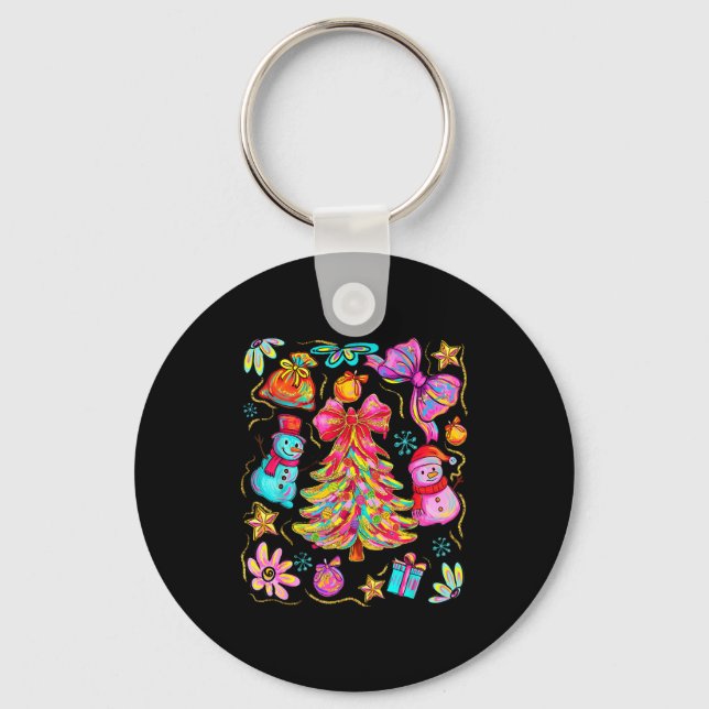 Preppy Xmas Coquette Bow Lace Merry Bright Christm Nyckelring (Framsida)