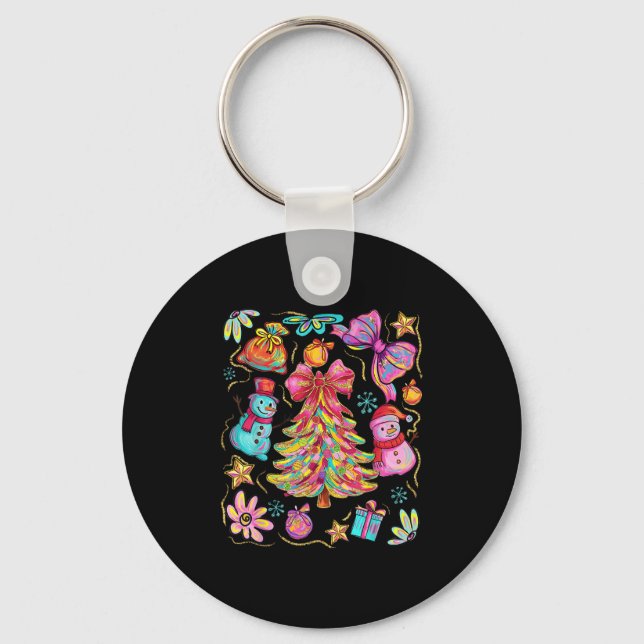 Preppy Xmas Coquette Bow Lace Merry Bright Christm Nyckelring (Framsida)