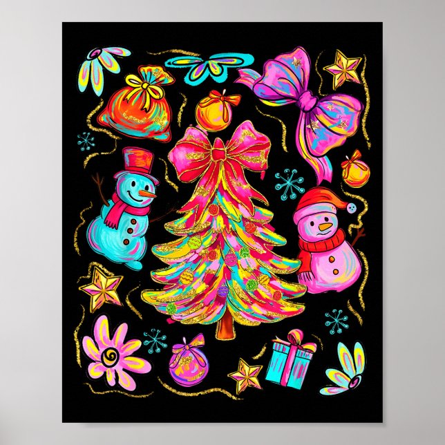 Preppy Xmas Coquette Bow Lace Merry Bright Christm Poster (Framsidan)