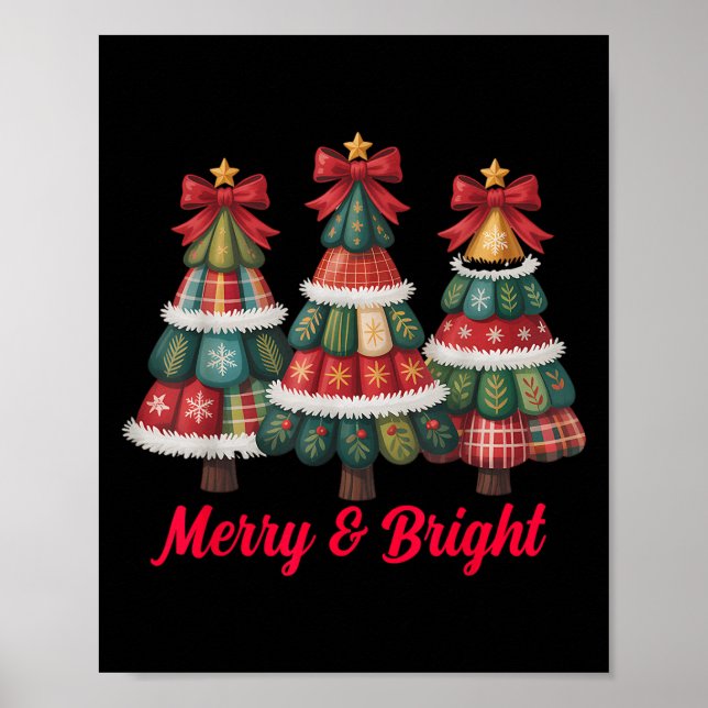 Preppy Xmas Coquette Bow Lace Merry Bright Christm Poster (Framsidan)