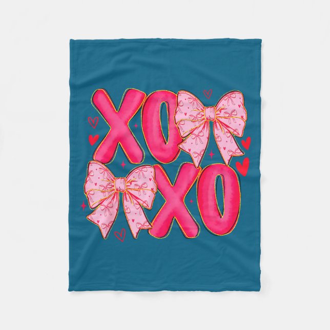 Preppy Xoxo Coquette Bow Hearts Valentine's Day Wo Fleecefilt (Framsidan)