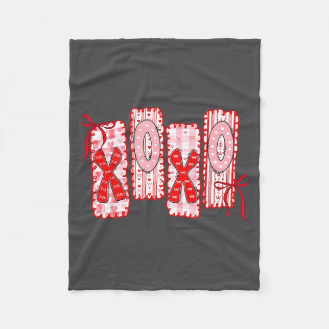 Preppy Xoxo Coquette Bow Hearts Valentine's Day Wo Fleecefilt (Framsidan)