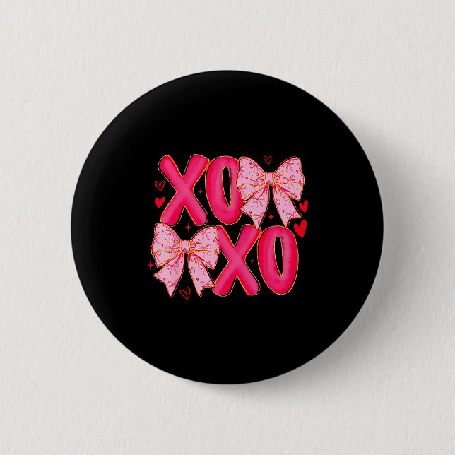 Preppy Xoxo Coquette Bow Hearts Valentine's Day Wo Knapp (Framsida)