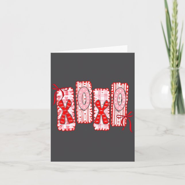 Preppy Xoxo Coquette Bow Hearts Valentine's Day Wo Kort (Framsida)