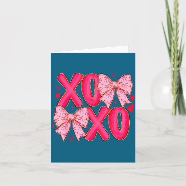 Preppy Xoxo Coquette Bow Hearts Valentine's Day Wo Kort (Framsida)